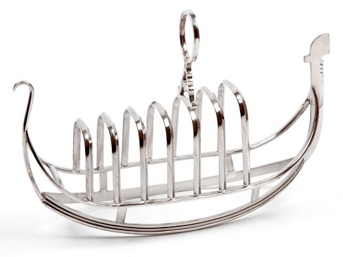 large victorian silver plated gondola shaped toast rack - CATEGORY: ANTIQUE SILVER - DATED 1890