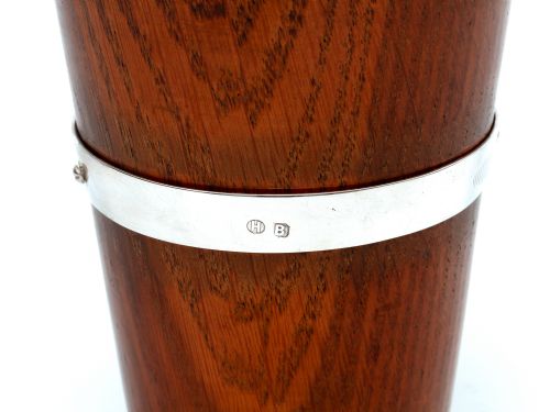 PAIR OF LATE VICTORIAN OAK AND SILVER PLATE BEAKERS - ADDITIONAL PHOTO 2