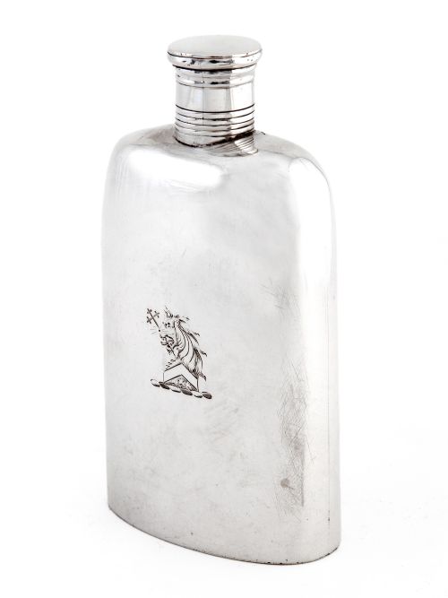 early victorian silver hip flask with a plain body - CATEGORY: ANTIQUE SILVER - DATED 1850