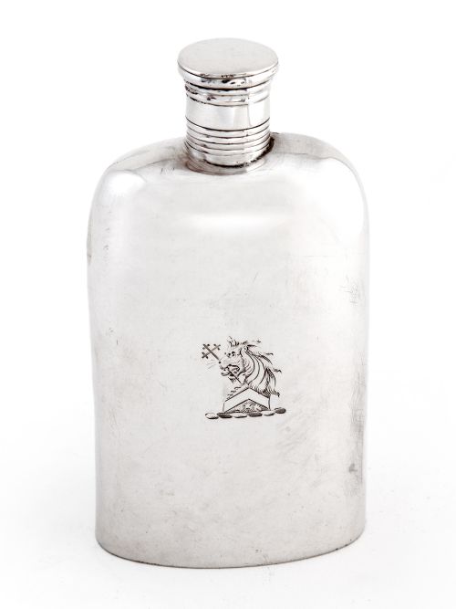 EARLY VICTORIAN SILVER HIP FLASK WITH A PLAIN BODY - ADDITIONAL PHOTO 1