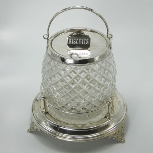 victorian cut glass and silver plated biscuit barrel - CATEGORY: ANTIQUE SILVER - DATED 1890