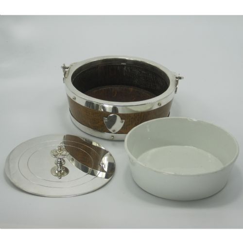 SILVER PLATE AND OAK SWING HANDLE BUTTER OR PRESERVE DISH - ADDITIONAL PHOTO 2