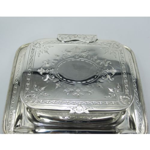VICTORIAN SILVER PLATED BUTTER OR PRESERVE DISH WITH GLASS LINER - ADDITIONAL PHOTO 1