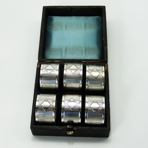 boxed set of six victorian silver plated napkin rings - CATEGORY: ANTIQUE SILVER - DATED 1890