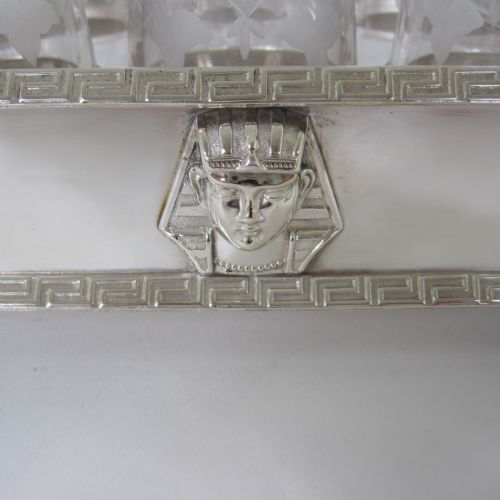 VICTORIAN NOVELTY SILVER PLATED SIX BOTTLE CRUET SET IN AN EGYPTIAN STYLE - ADDITIONAL PHOTO 1