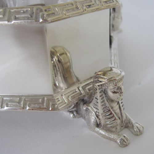 VICTORIAN NOVELTY SILVER PLATED SIX BOTTLE CRUET SET IN AN EGYPTIAN STYLE - ADDITIONAL PHOTO 2