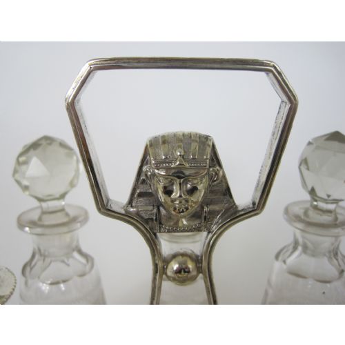 VICTORIAN NOVELTY SILVER PLATED SIX BOTTLE CRUET SET IN AN EGYPTIAN STYLE - ADDITIONAL PHOTO 3