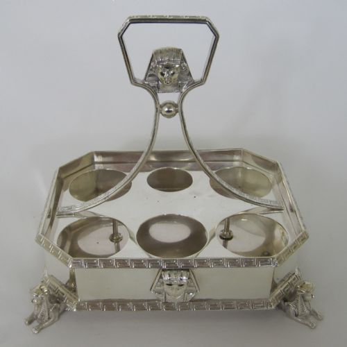VICTORIAN NOVELTY SILVER PLATED SIX BOTTLE CRUET SET IN AN EGYPTIAN STYLE - ADDITIONAL PHOTO 6