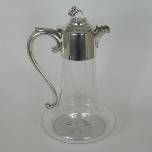 victorian silver plated claret jug with a mythical winged dragon on the lid - CATEGORY: ANTIQUE SILVER - DATED 1890