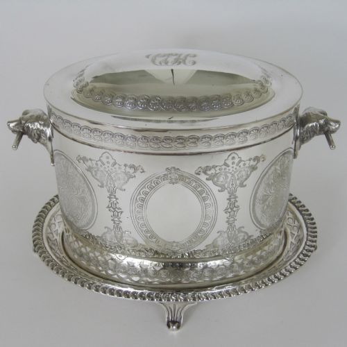 victorian silver plated box with cast dogs head handles - CATEGORY: ANTIQUE SILVER - DATED 1890