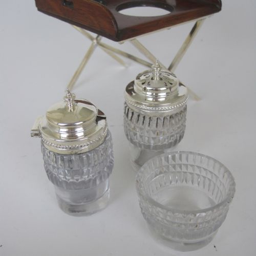 VICTORIAN OAK AND SILVER PLATE NOVELTY BUTLER STYLE TRAY 3 BOTTLE CRUET STAND - ADDITIONAL PHOTO 2