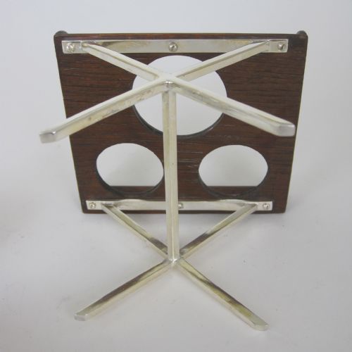 VICTORIAN OAK AND SILVER PLATE NOVELTY BUTLER STYLE TRAY 3 BOTTLE CRUET STAND - ADDITIONAL PHOTO 4