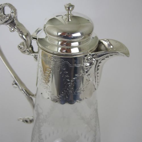 ENGRAVED GLASS AND SILVER PLATE CLARET JUG WITH SWAN MOTIF - ADDITIONAL PHOTO 2