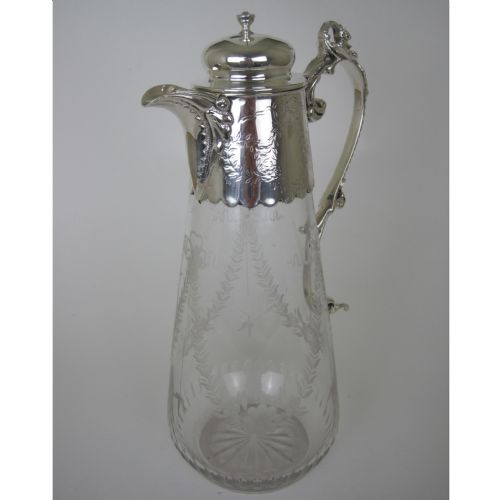 ENGRAVED GLASS AND SILVER PLATE CLARET JUG WITH SWAN MOTIF - ADDITIONAL PHOTO 4