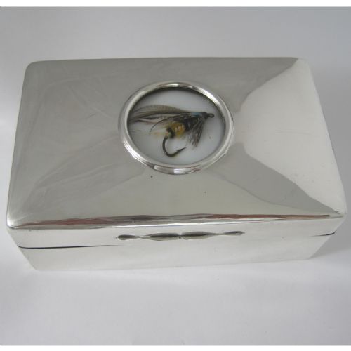edwardian chester silver box with fly fishing cartouche - CATEGORY: ANTIQUE SILVER - DATED 1910