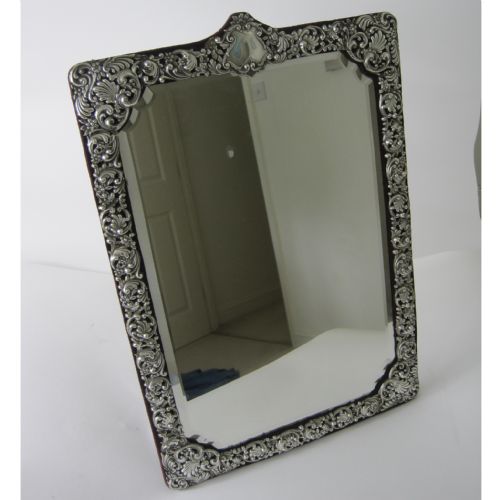 large decorative late victorian silver dressing table mirror - CATEGORY: ANTIQUE SILVER - DATED 1900