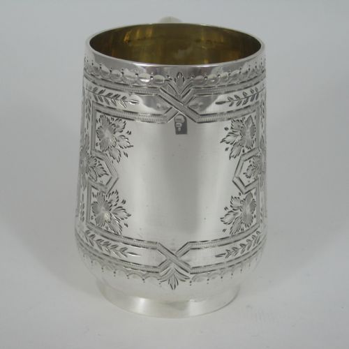 VICTORIAN SILVER ENGRAVED CHILD CHRISTENING MUG WITH LOOPED HANDLE - ADDITIONAL PHOTO 1