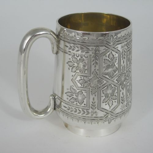 VICTORIAN SILVER ENGRAVED CHILD CHRISTENING MUG WITH LOOPED HANDLE - ADDITIONAL PHOTO 2