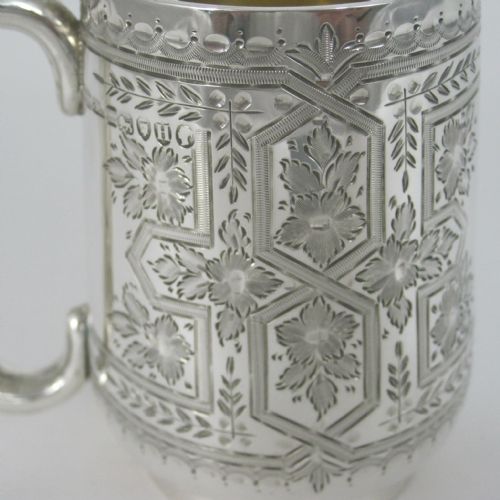 VICTORIAN SILVER ENGRAVED CHILD CHRISTENING MUG WITH LOOPED HANDLE - ADDITIONAL PHOTO 5