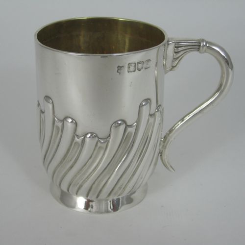 edwardian silver childs christening mug with spiral fluted chased body - CATEGORY: ANTIQUE SILVER - DATED 1900
