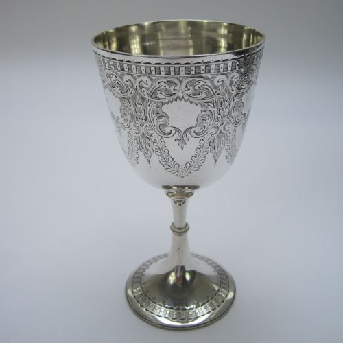 elegant engraved victorian silver goblet with floral garlands and scrolls - CATEGORY: ANTIQUE SILVER - DATED 1870