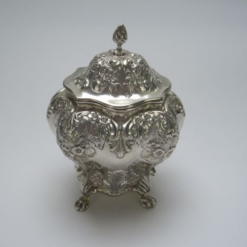 decorative late victorian chester silver tea caddy with bombe shaped body - CATEGORY: ANTIQUE SILVER - DATED 1890