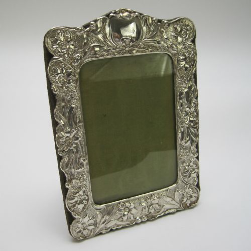 floral mounted edwardian chester silver art nouveau style photo frame - CATEGORY: ANTIQUE SILVER - DATED 1900