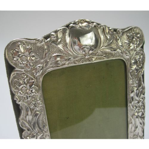 FLORAL MOUNTED EDWARDIAN CHESTER SILVER ART NOUVEAU STYLE PHOTO FRAME - ADDITIONAL PHOTO 1