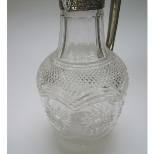 LATE VICTORIAN SILVER AND CUT GLASS CLARET JUG WITH HINGED DOMED FLORAL LID - ADDITIONAL PHOTO 3