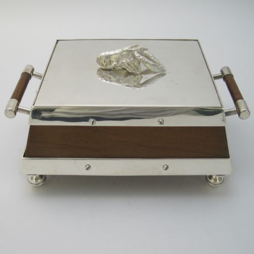 unusual late victorian oak and silver plated sardine or preserve dish - CATEGORY: ANTIQUE SILVER - DATED 1890