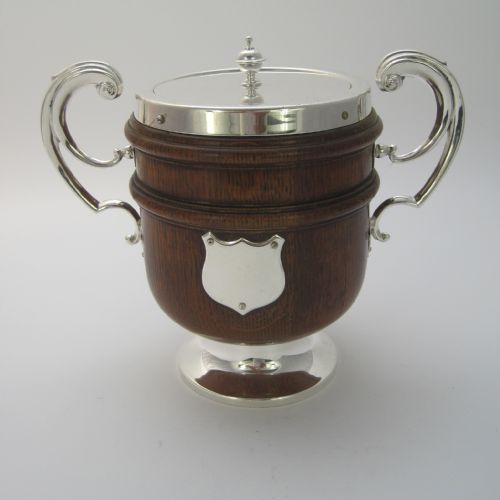 late victorian oak and silver plated urn shaped barrel or ice pail - CATEGORY: ANTIQUE SILVER - DATED 1890