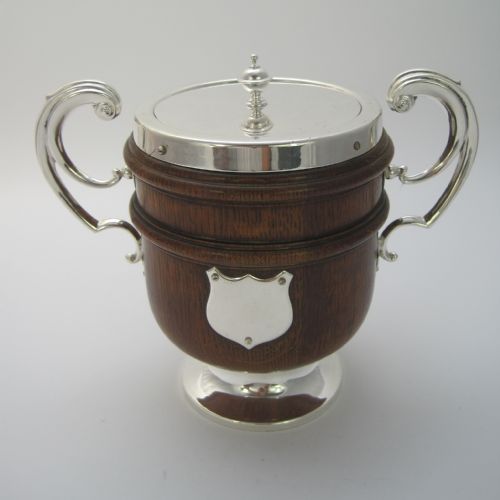 LATE VICTORIAN OAK AND SILVER PLATED URN SHAPED BARREL OR ICE PAIL - ADDITIONAL PHOTO 1