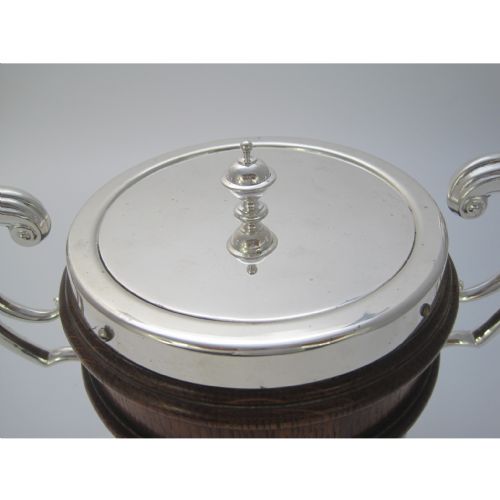 LATE VICTORIAN OAK AND SILVER PLATED URN SHAPED BARREL OR ICE PAIL - ADDITIONAL PHOTO 5