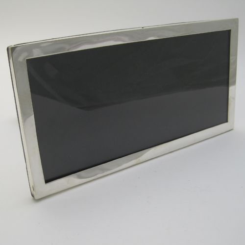 stylish plain border silver photo frame with dark blue leather back - CATEGORY: ANTIQUE SILVER - DATED 1910