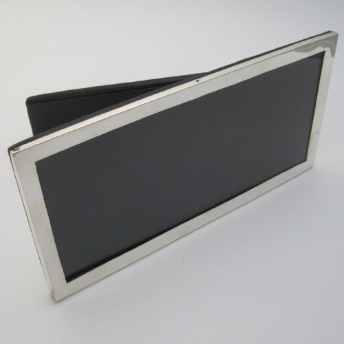 STYLISH PLAIN BORDER SILVER PHOTO FRAME WITH DARK BLUE LEATHER BACK - ADDITIONAL PHOTO 1