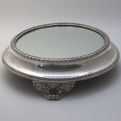 impressive old sheffield plate circular mirror plateau or cake stand - CATEGORY: ANTIQUE SILVER - DATED 1800