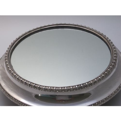 IMPRESSIVE OLD SHEFFIELD PLATE CIRCULAR MIRROR PLATEAU OR CAKE STAND - ADDITIONAL PHOTO 1