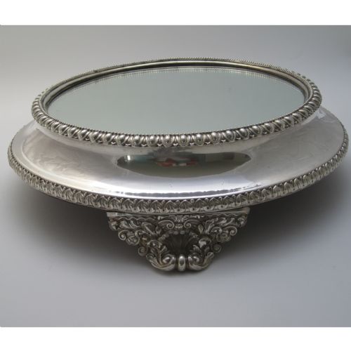 IMPRESSIVE OLD SHEFFIELD PLATE CIRCULAR MIRROR PLATEAU OR CAKE STAND - ADDITIONAL PHOTO 5