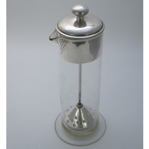 unusual james dixon son glass and silver plate cocktail shaker - CATEGORY: ANTIQUE SILVER - DATED 1940