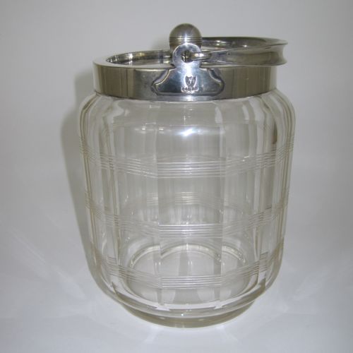 VICTORIAN JOHN GRINSELL SON SILVER PLATE AND CLEAR GLASS BARREL OR BOX - ADDITIONAL PHOTO 4