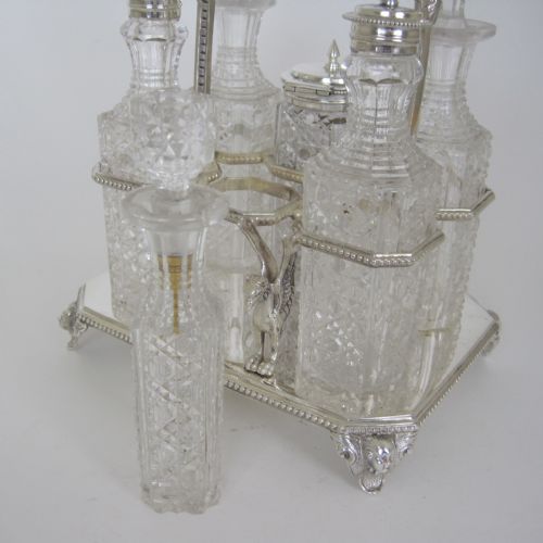6 BOTTLE VICTORIAN SILVER PLATED CRUET SET WITH LOOP CAST FIGURAL HANDLE - ADDITIONAL PHOTO 5
