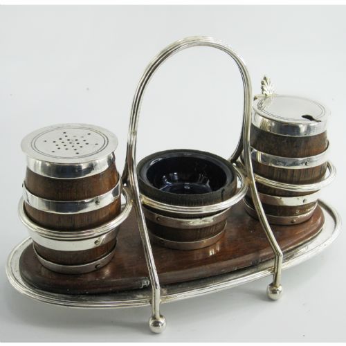 john grinsell son victorian oak and silver plated condiment set - CATEGORY: ANTIQUE SILVER - DATED 1890