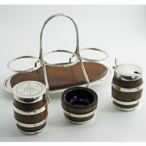 JOHN GRINSELL SON VICTORIAN OAK AND SILVER PLATED CONDIMENT SET - ADDITIONAL PHOTO 1