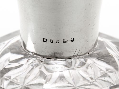 HEAVY SILVER MOUNTED DECANTER WITH A GLASS BARREL SHAPED BODY - ADDITIONAL PHOTO 2