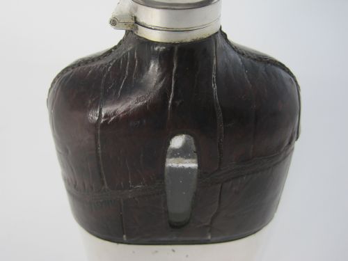 IMPRESSIVE LARGE CROCODILE AND SILVER PLATED HIP FLASK AND CUP - ADDITIONAL PHOTO 1