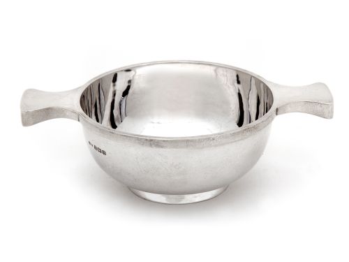 circular silver porringer or quaich bowl with two applied tab handles - CATEGORY: ANTIQUE SILVER - DATED 1930