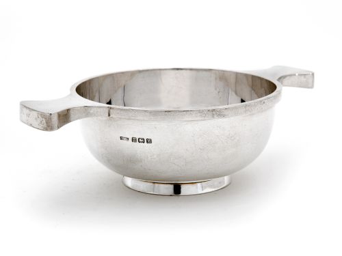 CIRCULAR SILVER PORRINGER OR QUAICH BOWL WITH TWO APPLIED TAB HANDLES - ADDITIONAL PHOTO 1