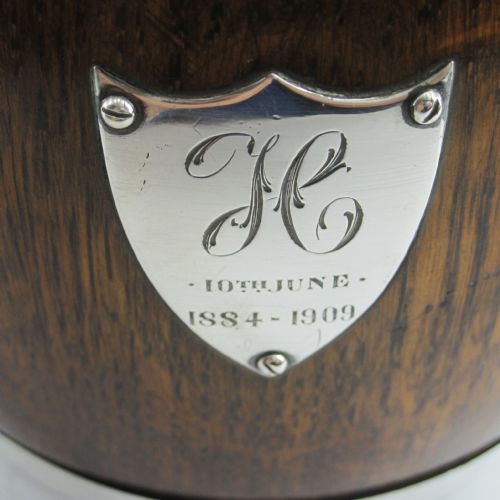 UNUSUAL EDWARDIAN SILVER MOUNTED OAK BARREL WITH POTTERY LINER - ADDITIONAL PHOTO 3