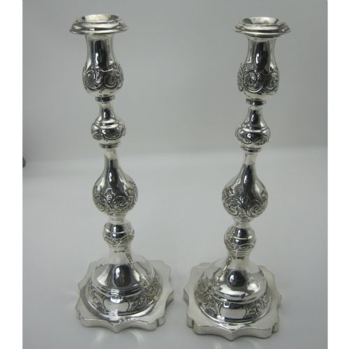 PAIR OF SILVER 33CM 13 TALL SABBATH CANDLESTICKS - ADDITIONAL PHOTO 1