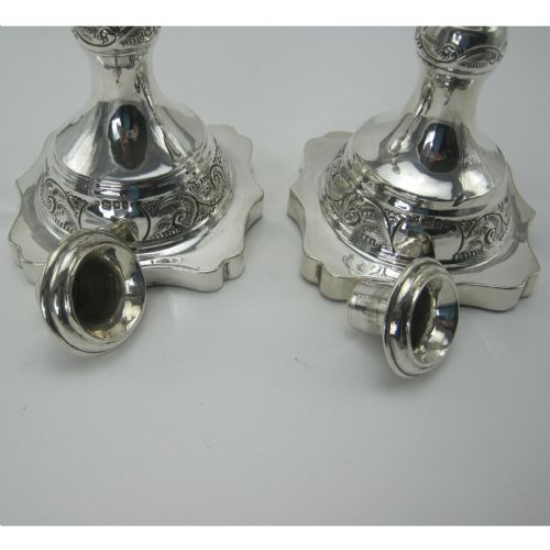 PAIR OF SILVER 33CM 13 TALL SABBATH CANDLESTICKS - ADDITIONAL PHOTO 2